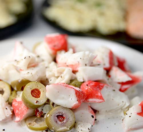 Crab Salad with Pimento Olives is super simple salad is even better the next day which makes it a perfect make ahead item!